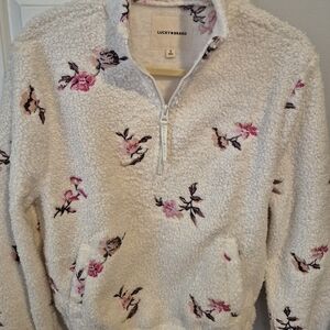 LIKE NEW Lucky Brand Women's Cream Floral Zip-Up Fleece Jacket